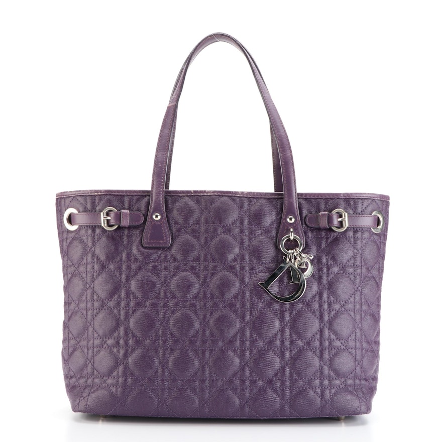 Christian Dior Panarea Tote in Purple Cannage Quilted Coated Canvas and Leather