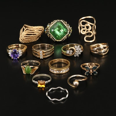 Rings Including Nephrite, Rhinestone and Cubic Zirconia