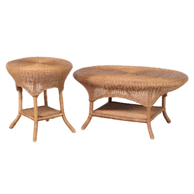 Two Wicker and Rattan Patio Occasional Tables