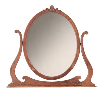 Colonial Revival Birds-Eye Maple Dresser Mirror on Lyre-Frame