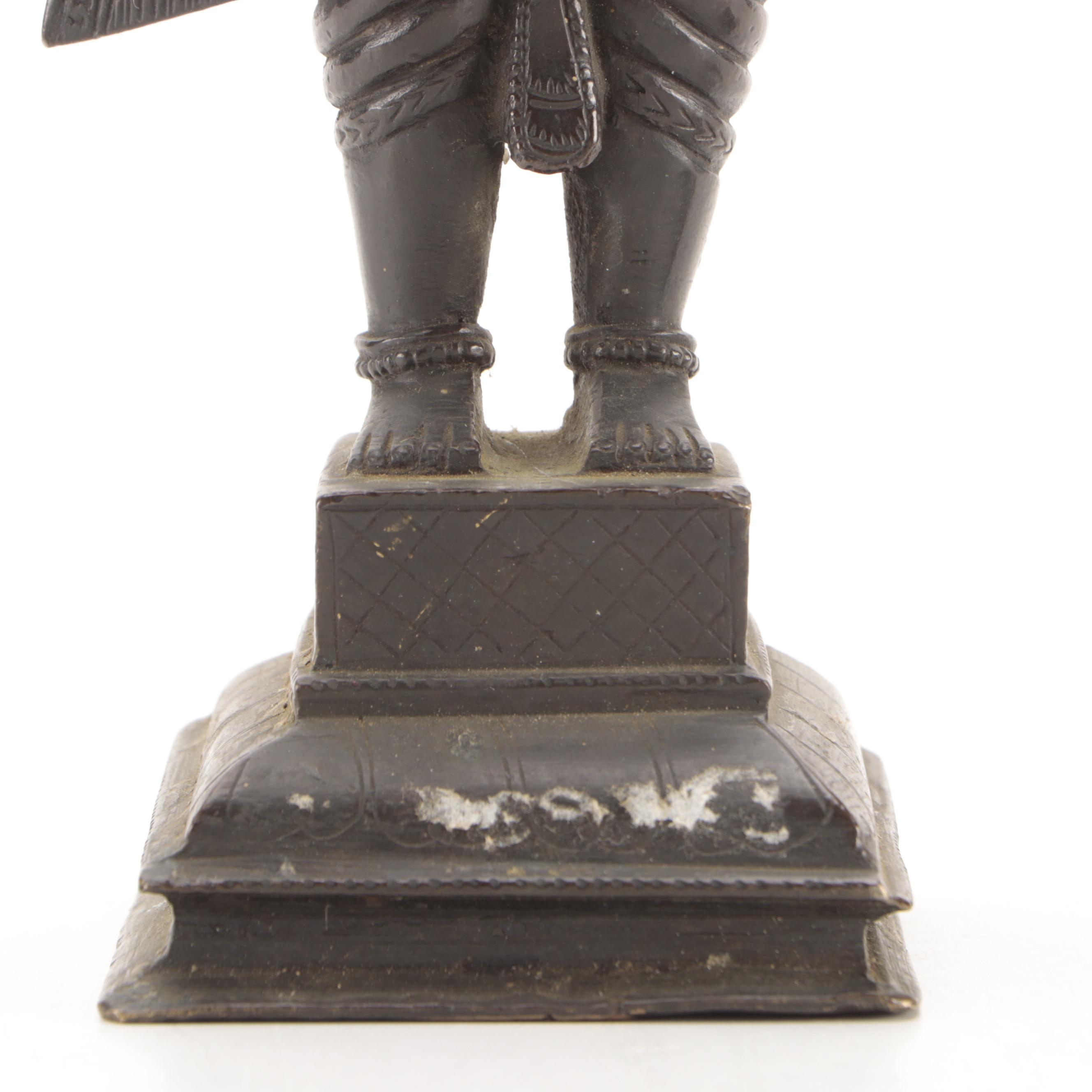 Indian Bronze Figural Candlestick with Bird Topped Double Oil Lamp EBTH