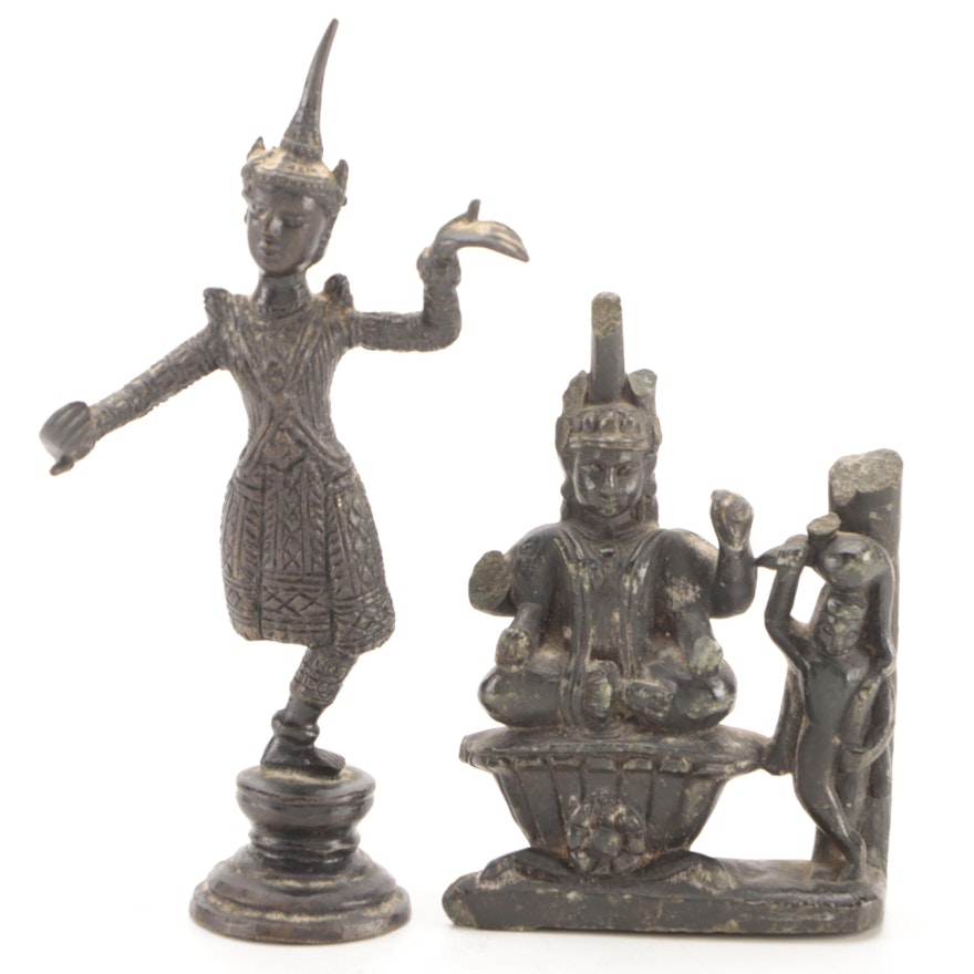 Southeast Asian Cast Metal Apsara Dancer and Shiva Figures