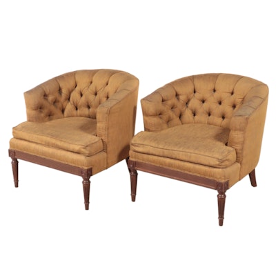 Pair of Schnadig Louis XVI Style Buttoned-Down Tub Chairs, Mid-20th Century