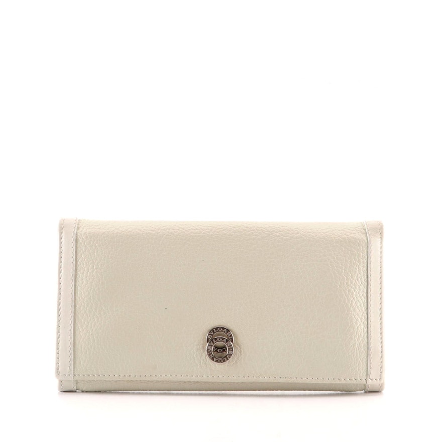 BVLGARI Long Wallet in Ivory Textured and Smooth Leather