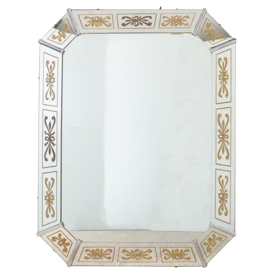 Hollywood Regency Style Beveled Edge Mirror, with Gilt Bow Detail