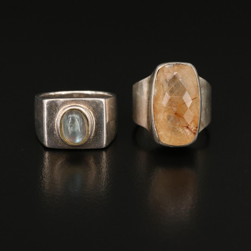 Sterling Rings Including Rutilated Quartz and Labradorite