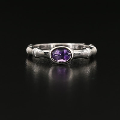 Sterling Amethyst Bamboo Style Ring