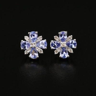 14K Tanzanite and Diamond Floral Drop Earrings
