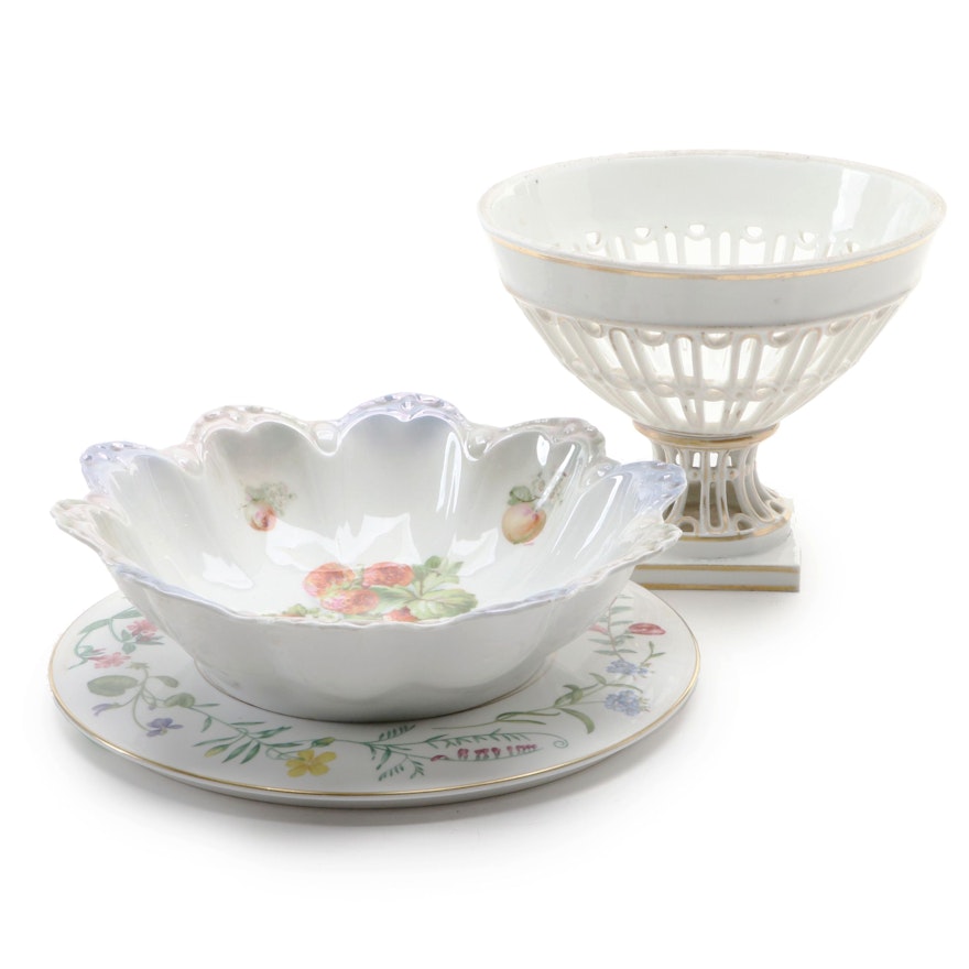 Royal Worcester "Arcadia" Cake Plate with Old Paris Compote and Other Bowl