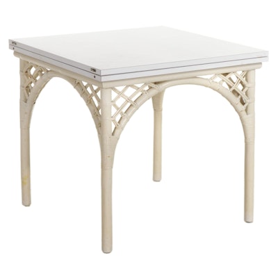 Painted Rattan and White Laminate Flip-Top Extension Dining Table