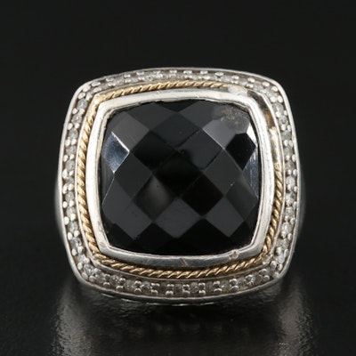 EFFY Sterling Black Onyx and Diamond Ring with 18K Accents