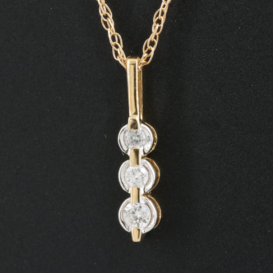 14K 0.10 CTW Diamond Tiered Pendant Necklace