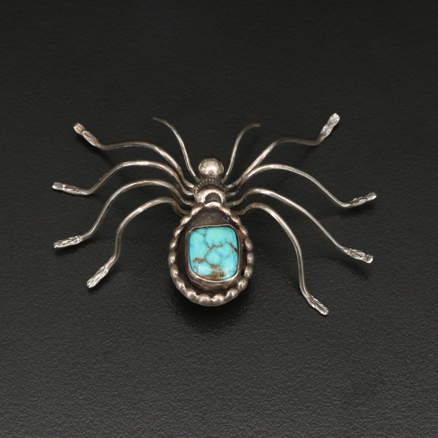 D.&J. Clark, Navajo Sterling Turquoise Spider Brooch