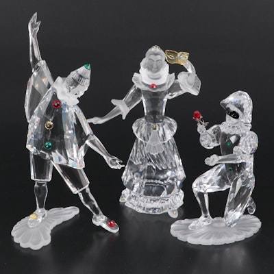Swarovski Masquerade "Pierrot," "Columbine," and "Harlequin" Crystal Figurines