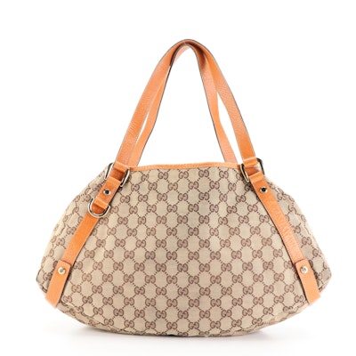 Gucci Abbey D-Ring Small Shoulder Tote in Tan GG Canvas and Cinghiale Leather