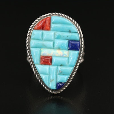 Sterling Ring Including Spiny Oyster, Opal and Turquoise