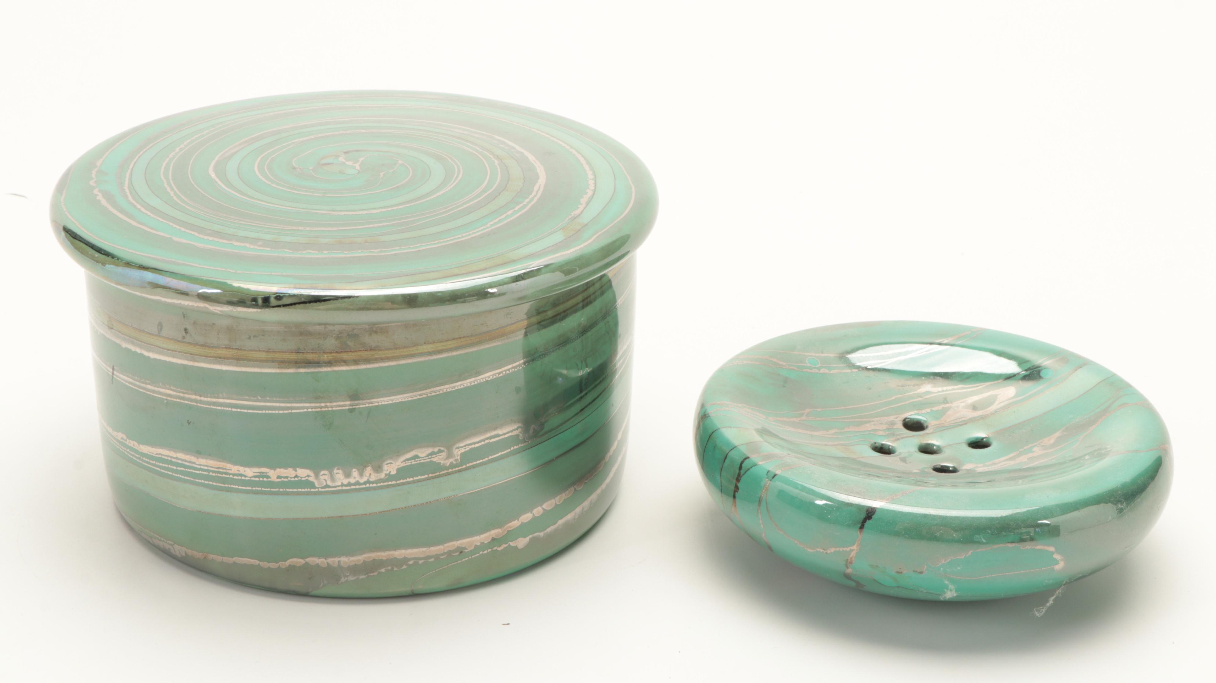 Iridescent Green Ceramic Bathroom Accessories EBTH