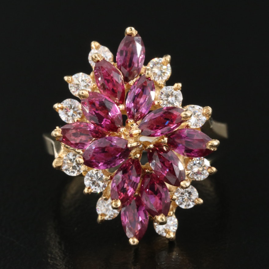 14K Ruby and Diamond Cluster Ring