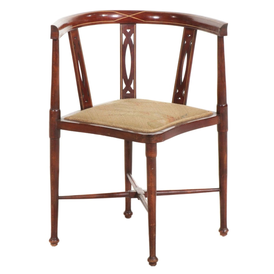 Sheraton Style String-Inlaid Mahogany Corner Chair, Early 20th Century
