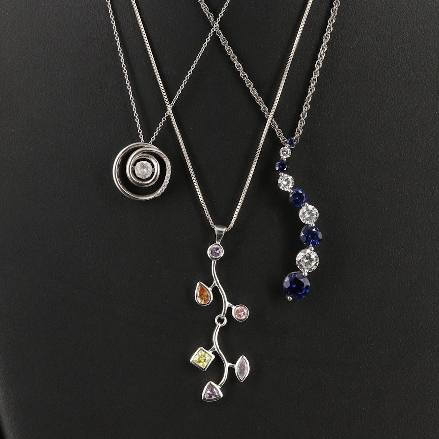 Sterling Cubic Zirconia and Sapphire Necklaces