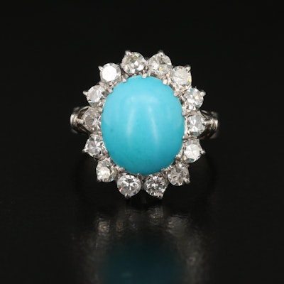 Platinum Turquoise Ring with Diamond Halo