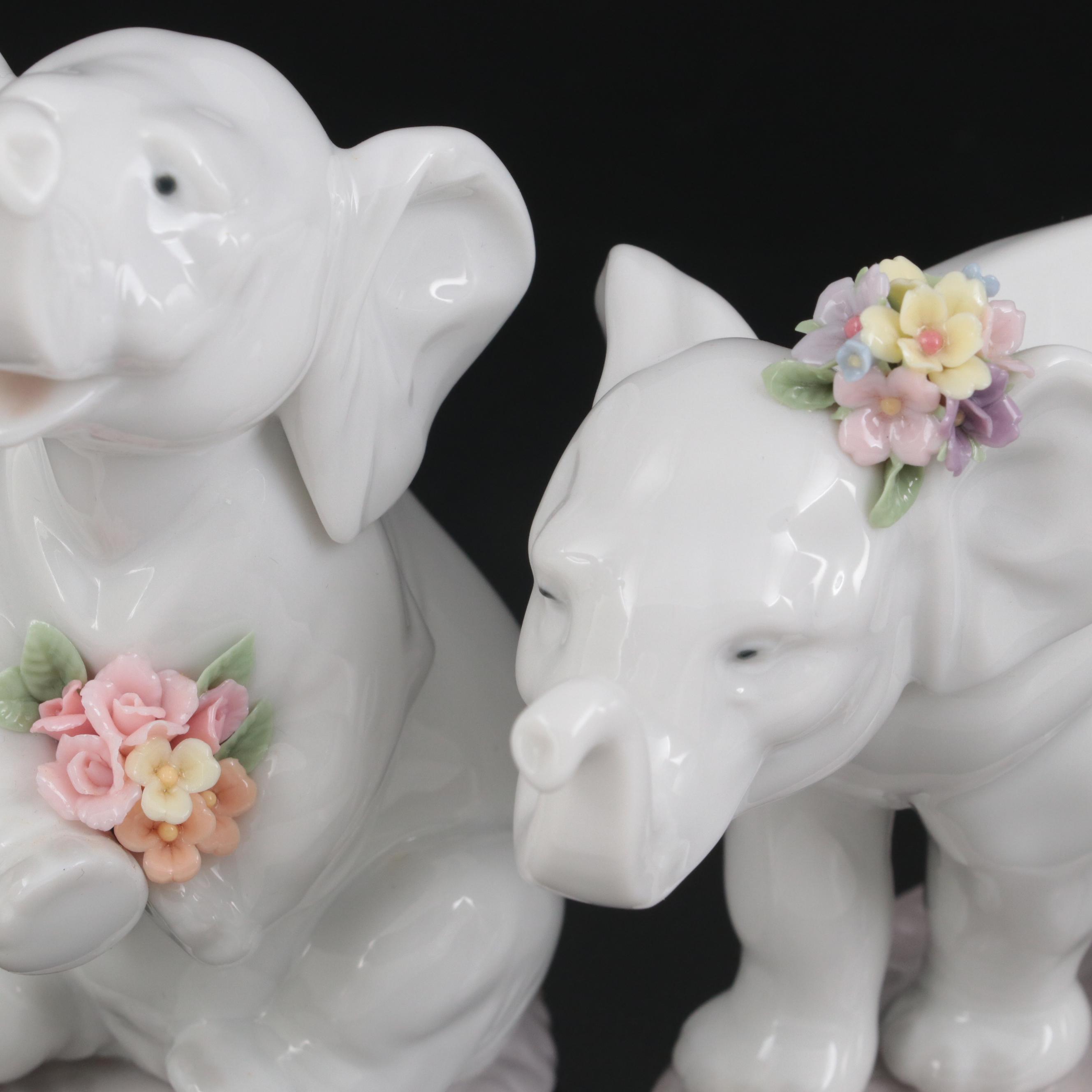 Pair of Lladró Porcelain Elephant Figurines, Late 20th to Early 21st