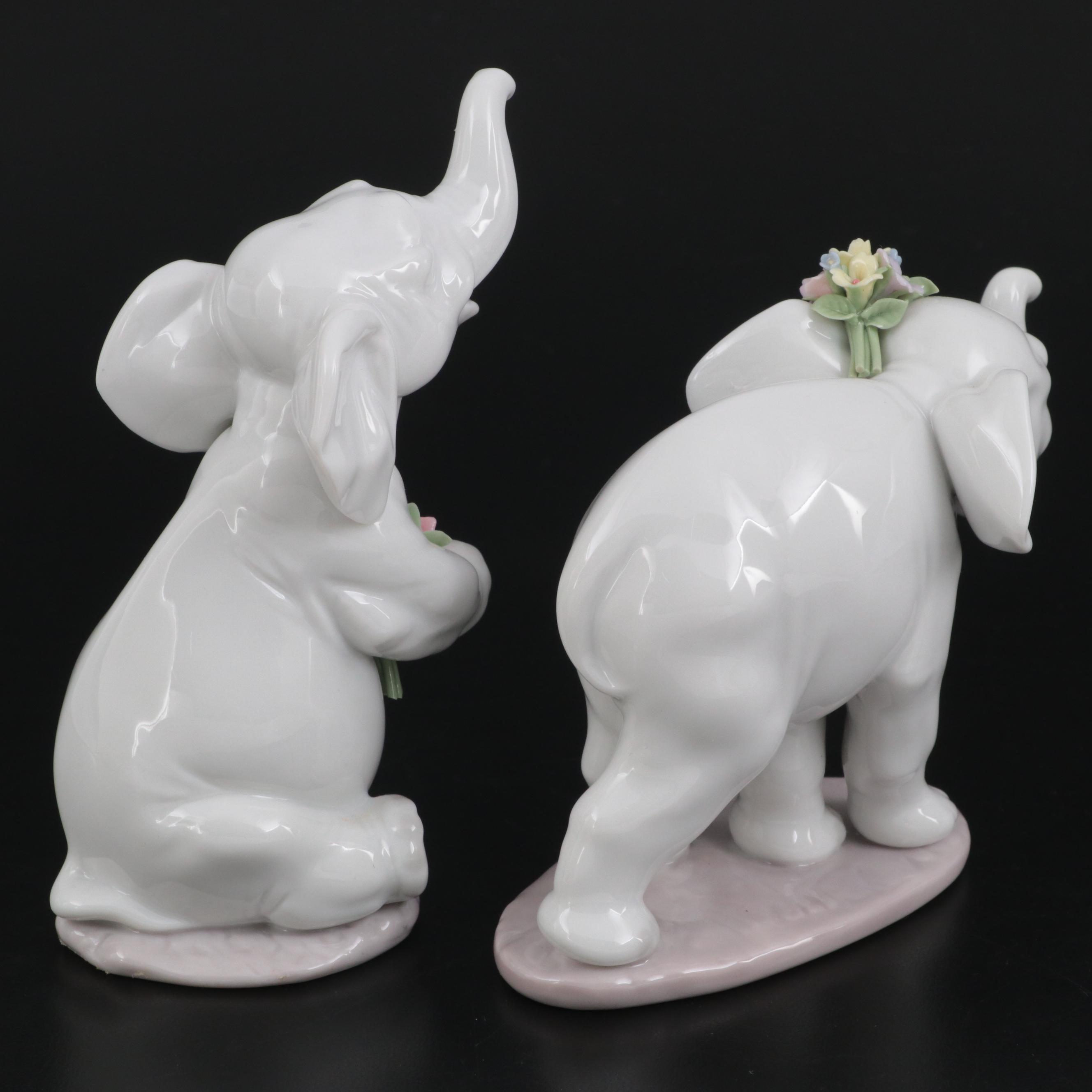 Pair of Lladró Porcelain Elephant Figurines, Late 20th to Early 21st