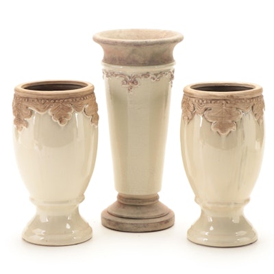 Pair of Hosley Potteries Ceramic Planters with Vase