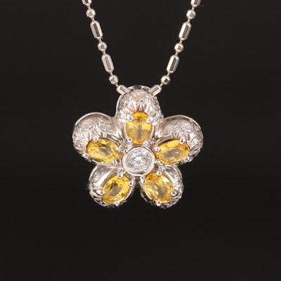 18K and 14K Diamond, and Sapphire Flower Necklace