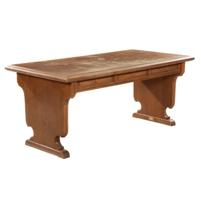 Late Victorian Oak Three-Drawer Writing Table, Early 20th Century