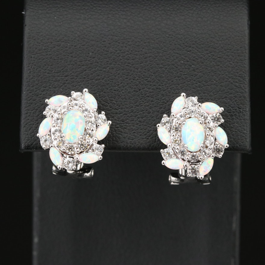 Sterling Opal and White Sapphire Earrings
