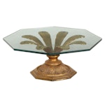 Gilt-Metal Flower and Octagonal Glass Top Coffee Table, 1960s