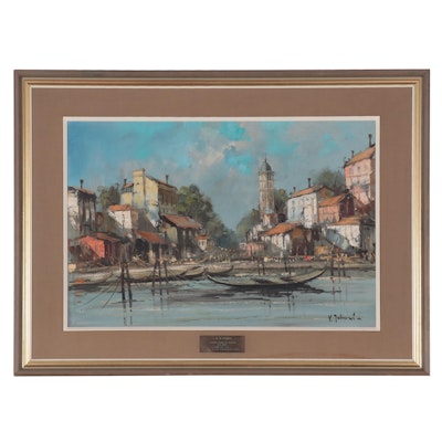 V. Fabiani Italian Canal Scene Oil Painting