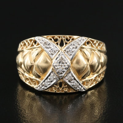 14K 0.05 CTW Diamond "X" Ring with Quilted Shoulders