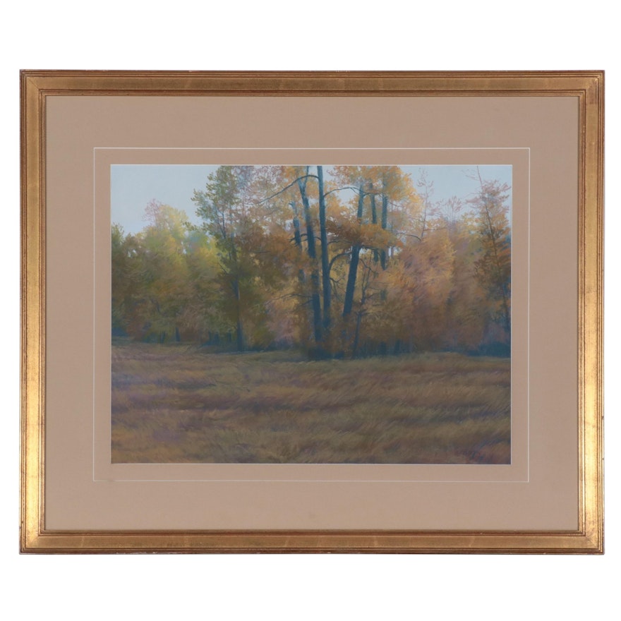 Jerry Inman Landscape Pastel Drawing of Forest, 1987