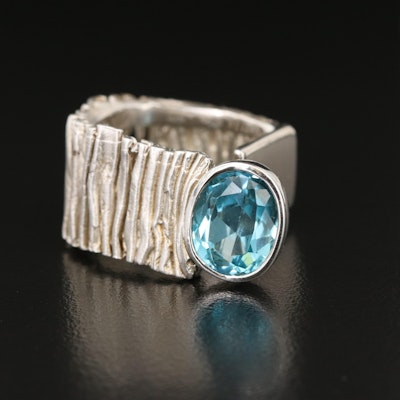 Sterling Swiss Blue Topaz Ring Attributed to German Kabirski
