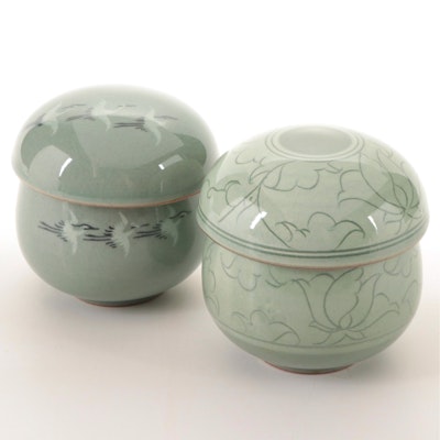 Korean and Other Earthenware Celadon Lidded Infuser Tea Bowl