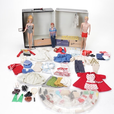 Barbie, Ken, and Ricky Dolls with Clothing and Accessories, Mid-20th Century