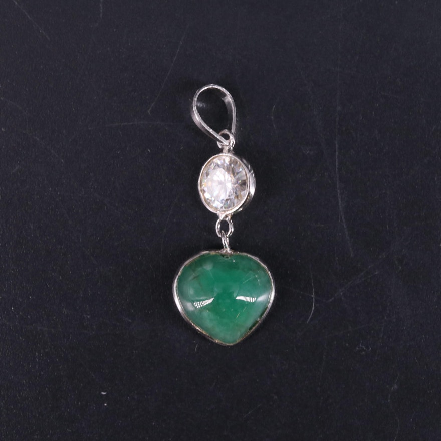 14K Emerald and Moissanite Pendant