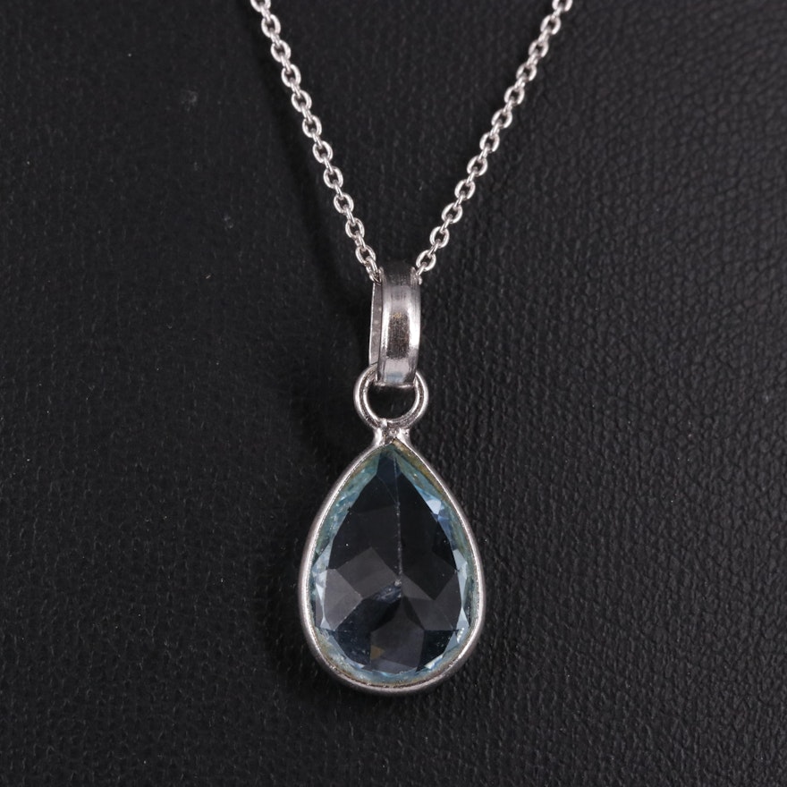 Sterling Silver Cable Chain Gemstone Pendant Necklace