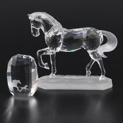 Swarovski "Arabian Stallion" Crystal Figurine and "Horse" Crystal Paperweight