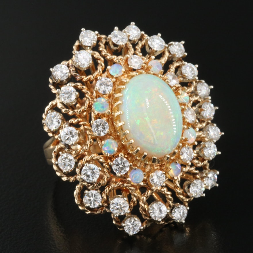 14K Opal and 2.88 CTW Diamond Statement Ring with Braid Accents