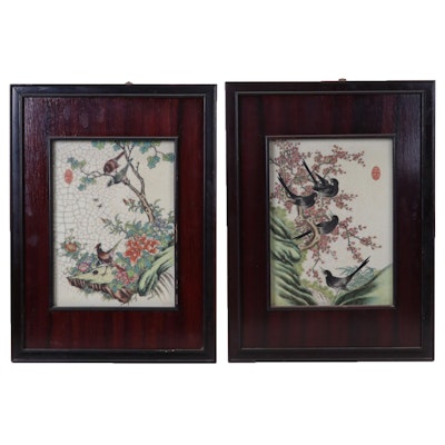 Chinese Hand-Painted Porcelain Plaques of Birds and Nature