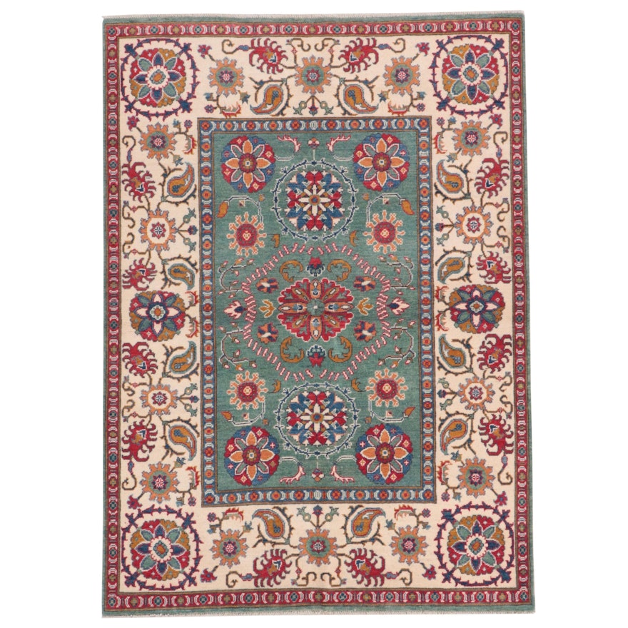4'9 x 6'7 Hand-Knotted Afghan Kazak Style Area Rug