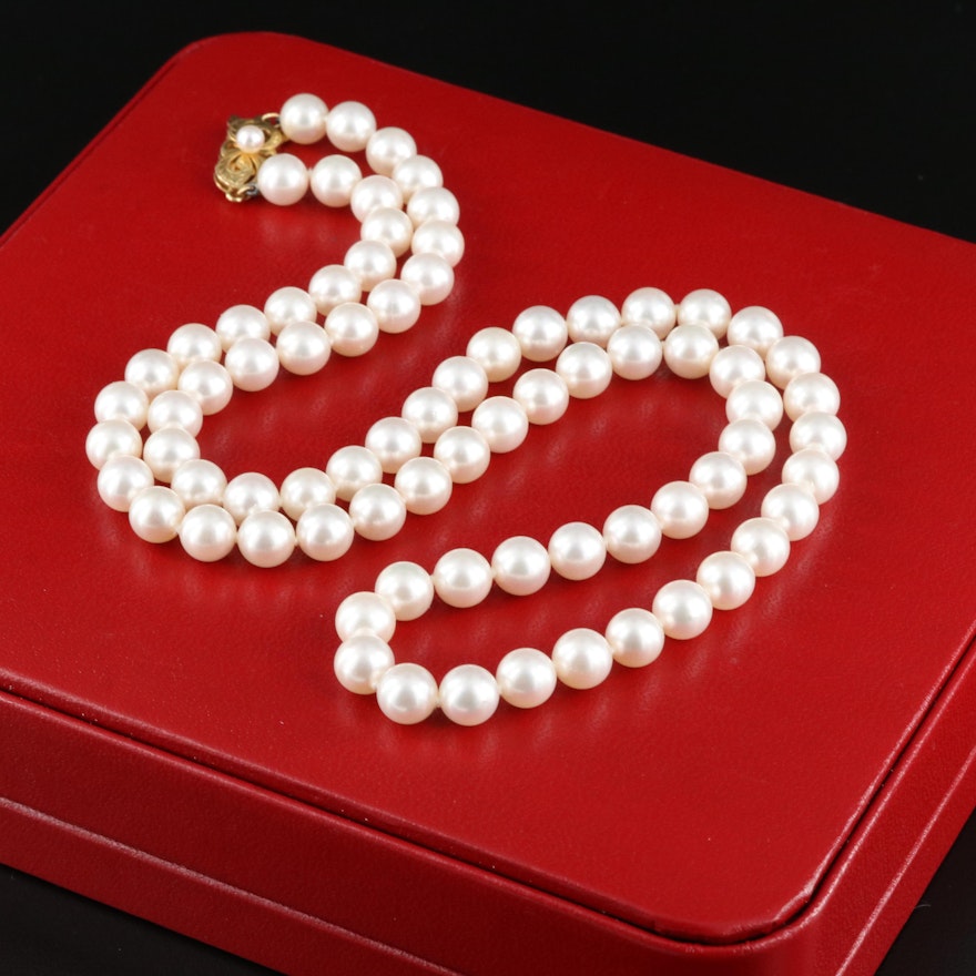 Mikimoto Pearl Necklace with 18K Clasp Includes Original Box