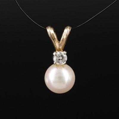 14K Pearl and Diamond Pendant