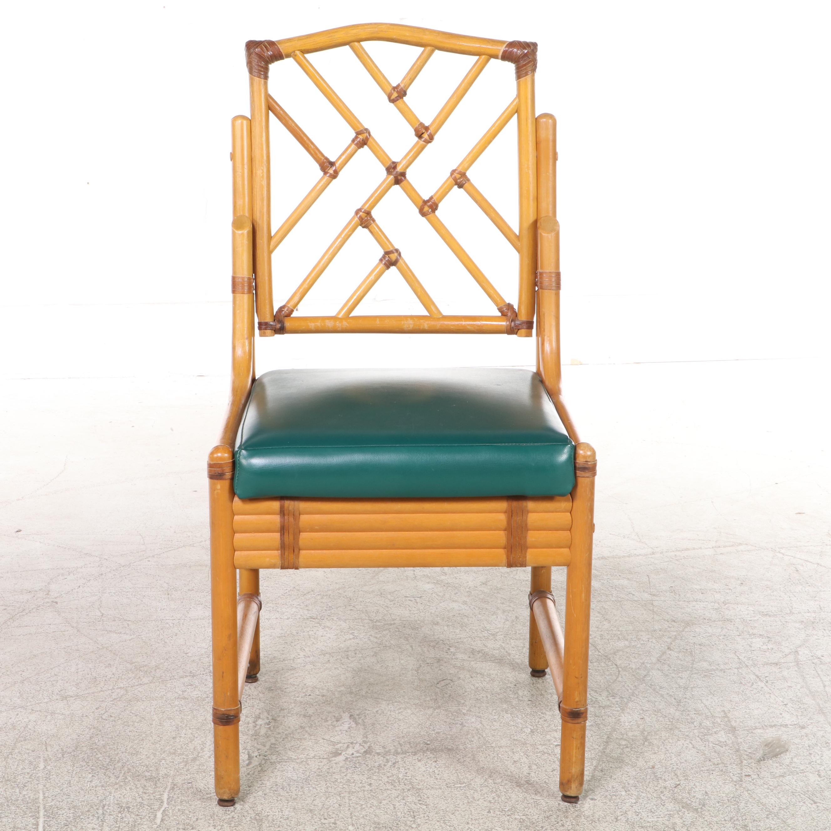 Southern Seating Company Rattan and Green Vinyl Side Chair | EBTH