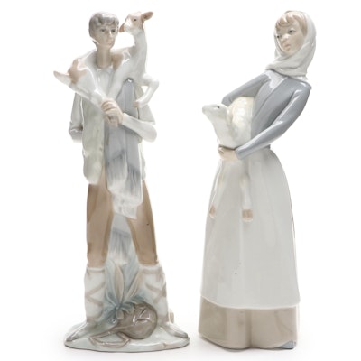 Lladró "Boy with Goat" and "Girl with Lamb" Porcelain Figurines, 1971–1974