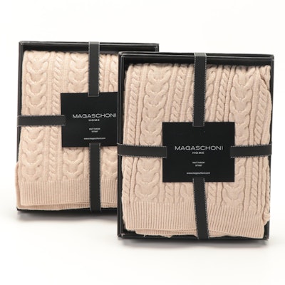 Magaschoni Home Cable Knit Throws in Oatmeal Heather