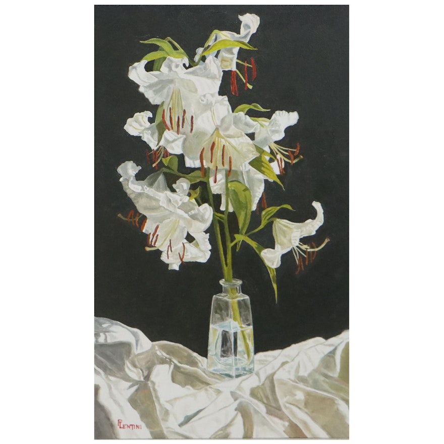 Peter Lentini Oil Painting "Cascading White," 21st Century